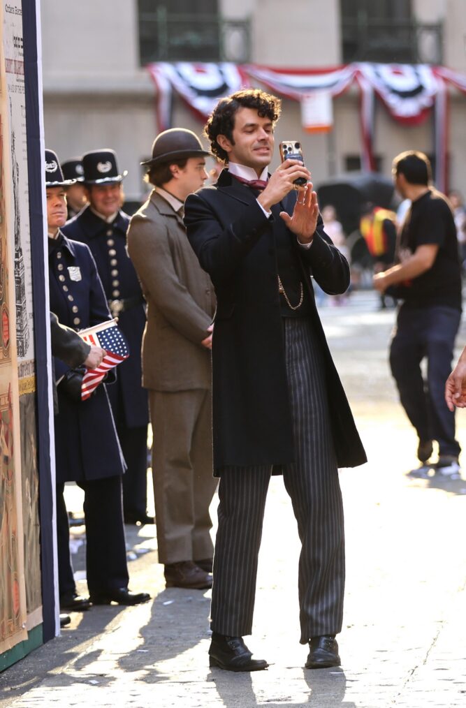 Harry Richardson is seen on the set of "The Gilded Age" in Wall Street, Manhattan on May 16, 2026 in New York City.
