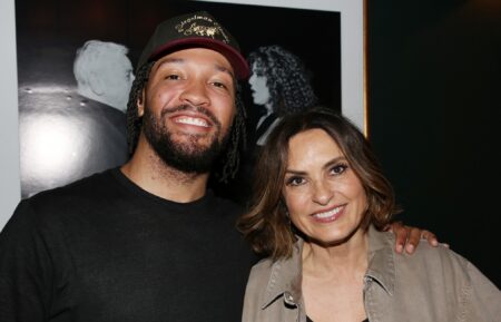 Jalen Brunson and Mariska Hargitay pose backstage at 'Every Brilliant Thing' on Broadway at the Hudson Theatre on June 26, 2026, in New York City