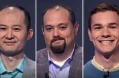 'Jeopardy!' contestants on June 9, 2026 (from left) Wilson Li, Peter McFerrin, and Dan Laine