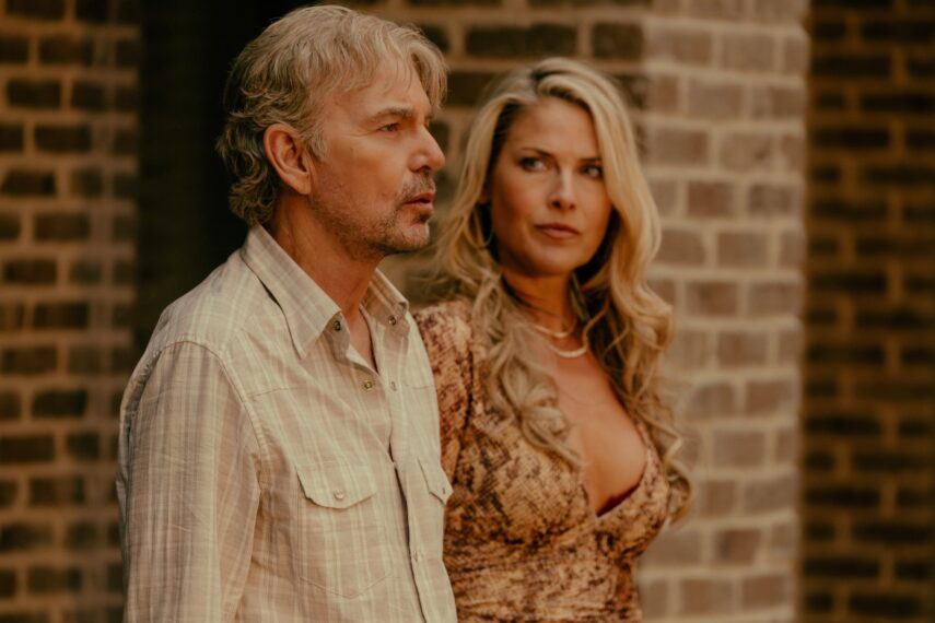 Billy Bob Thornton as Tommy Norris and Ali Larter as Angela Norris in Landman Season 2