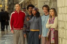 Drew Starkey as Rafe, Jonathan Daviss as Pope, Carlacia Grant as Cleo, Chase Stokes as John B, Madelyn Cline as Sarah Cameron in 'Outer Banks' Season 5