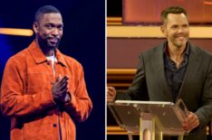 (left) Jay Pharoah on 'The Quiz With Balls,' (right) Joel McHale on 'The 1% Club'