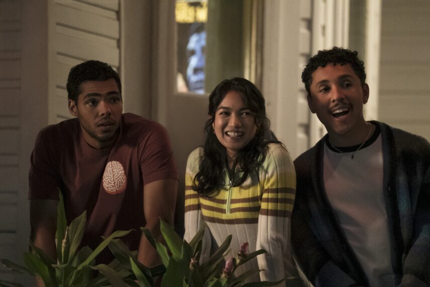 (l-r) Jeremy (Nicholas Duvernay), Ahn (Rachel Marsh), and Malcolm (Jaboukie Young-White) in The Love Hypothesis