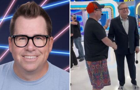 (left) "The Price Is Right" showrunner John Quinn, (right) Quinn and host Drew Carey on set