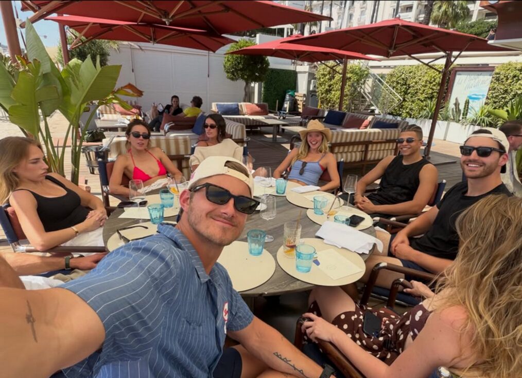 Alexander Ludwig, Chloe Bennet, Lauren Ludwig, Marissa Long, and Charlie Hall behind the scenes of 'The White Lotus' Season 4