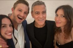 Lauren Ludwig, Alexander Ludwig, George Clooney, and Ari Graynor behind the scenes of 'The White Lotus' Season 4
