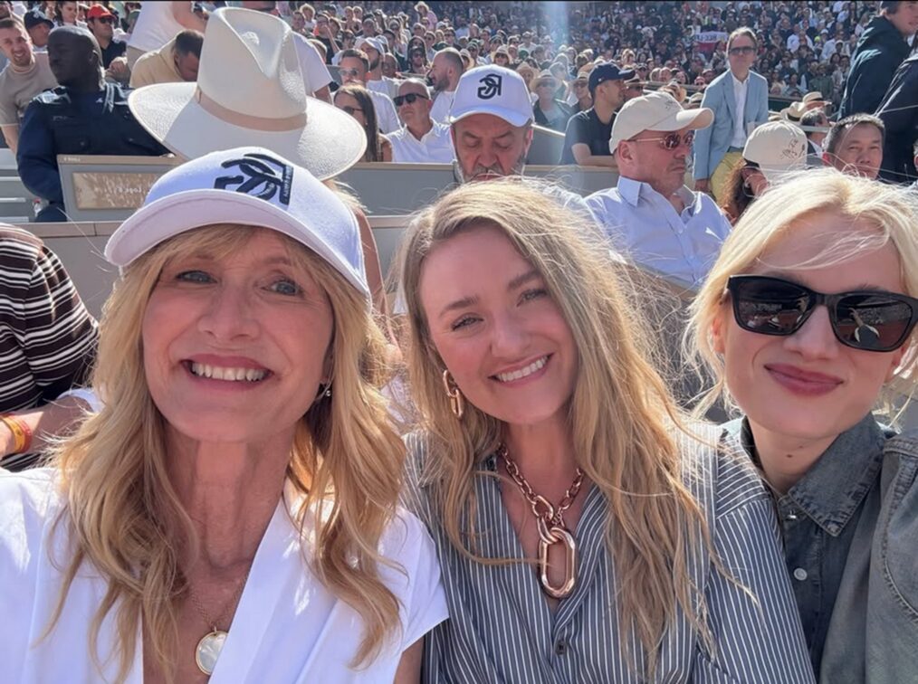 Laura Dern, AJ Michalka, and Nadia Treszkiewicz behind the scenes of 'The White Lotus' Season 4