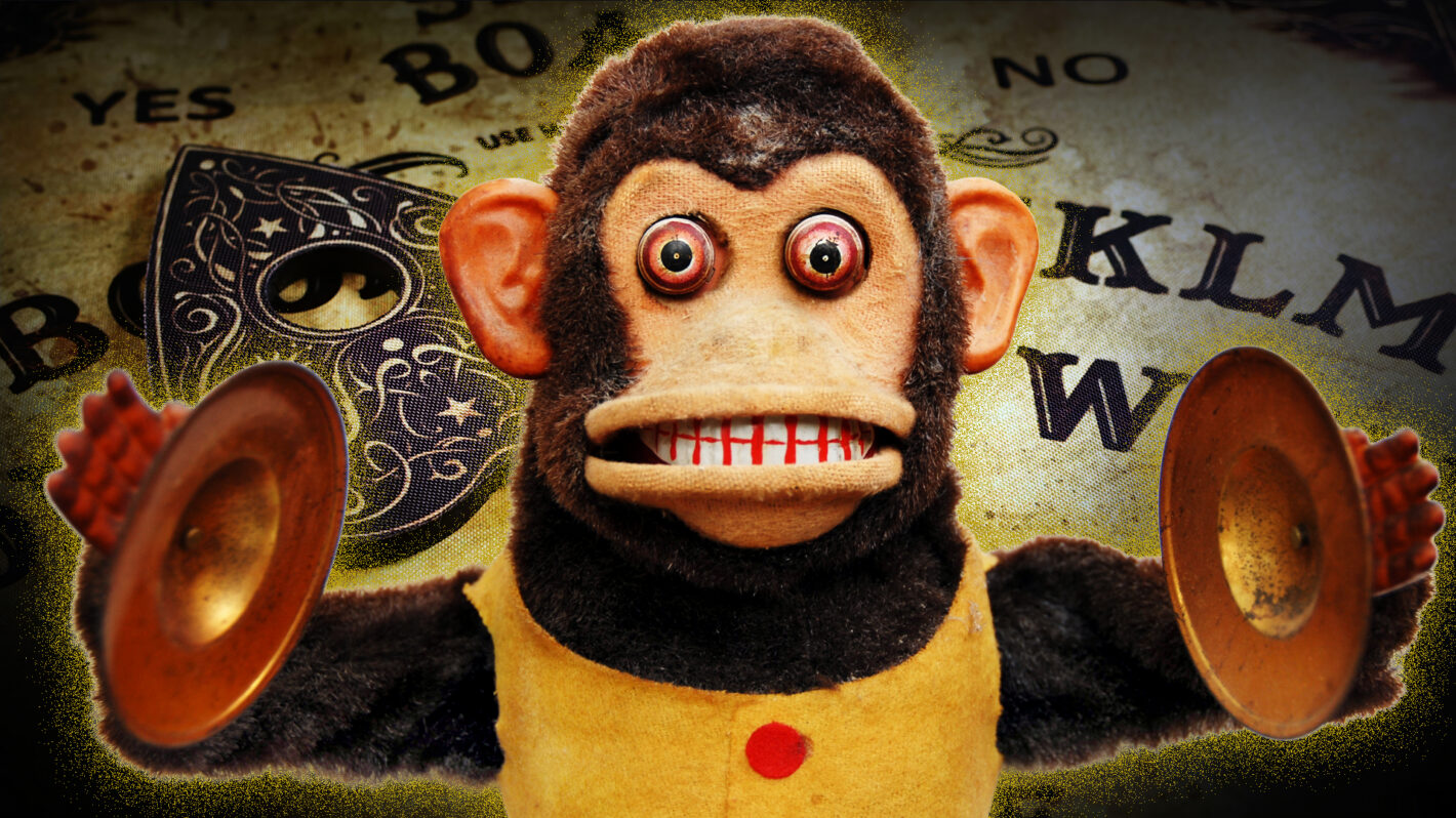 Terrorizing Toys Cymbal monkey and ouija board collage