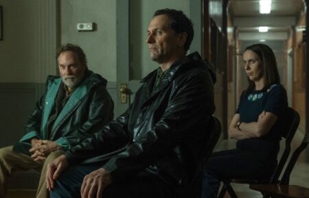 Stephen Root, Matthew Rhys, and Kate O'Flynn in 'Widow's Bay' Episode 9