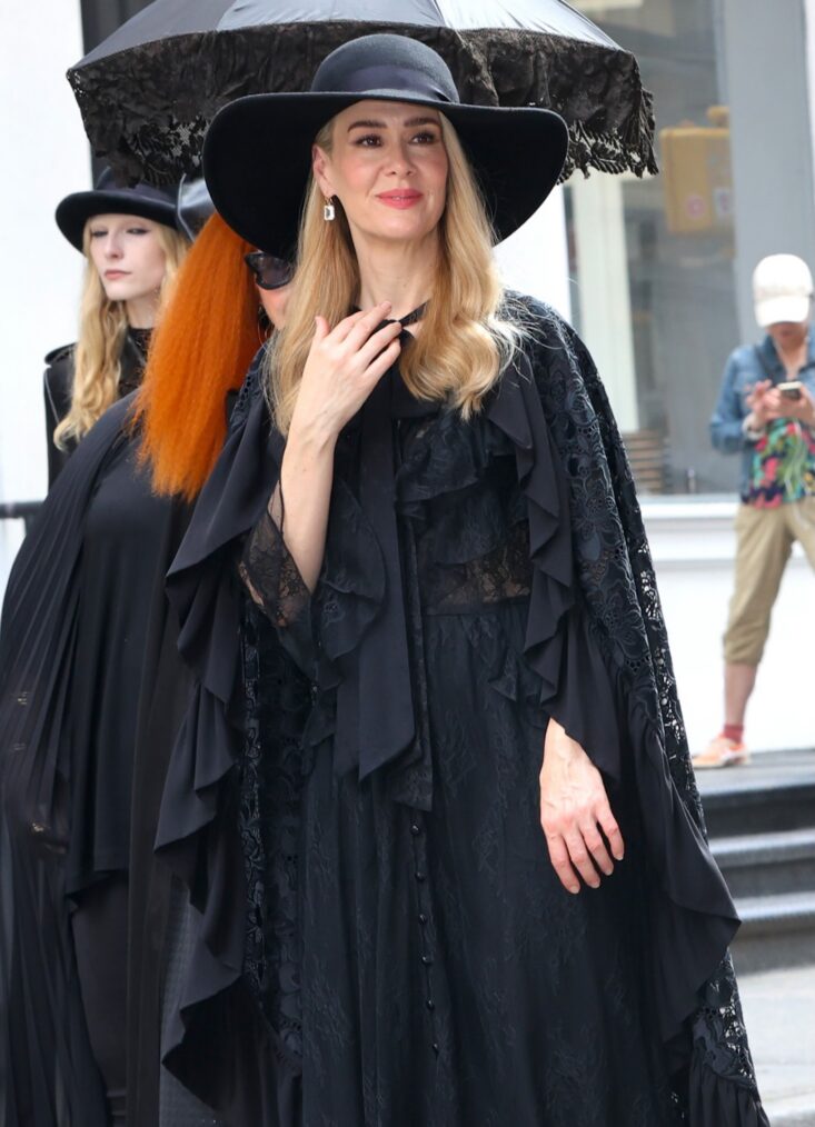 NEW YORK, NY - JULY 09: Sarah Paulson and Emma Roberts are seen on the set of "American Horror Story" in the Soho neighborhood of Manhattan on July 09, 2026 in New York City. (Photo by Jose Perez/Bauer-Griffin/GC Images)
