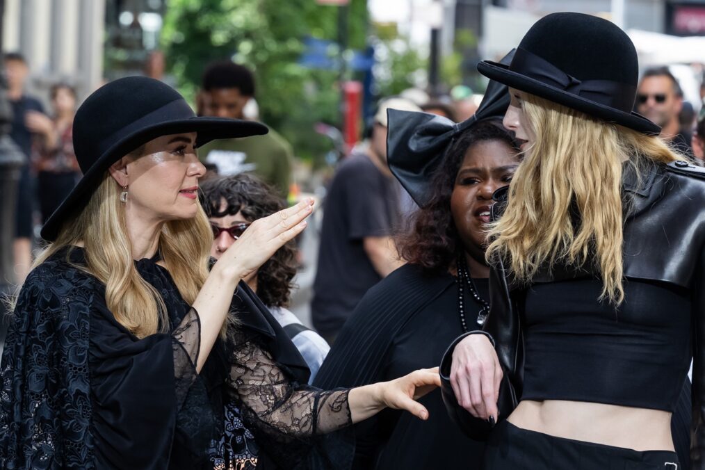 NEW YORK, NEW YORK - JULY 09: Sarah Paulson (L) and Alex Consani are seen filming "American Horror Story" in SoHo on July 09, 2026 in New York City. (Photo by TheStewartofNY/GC Images)