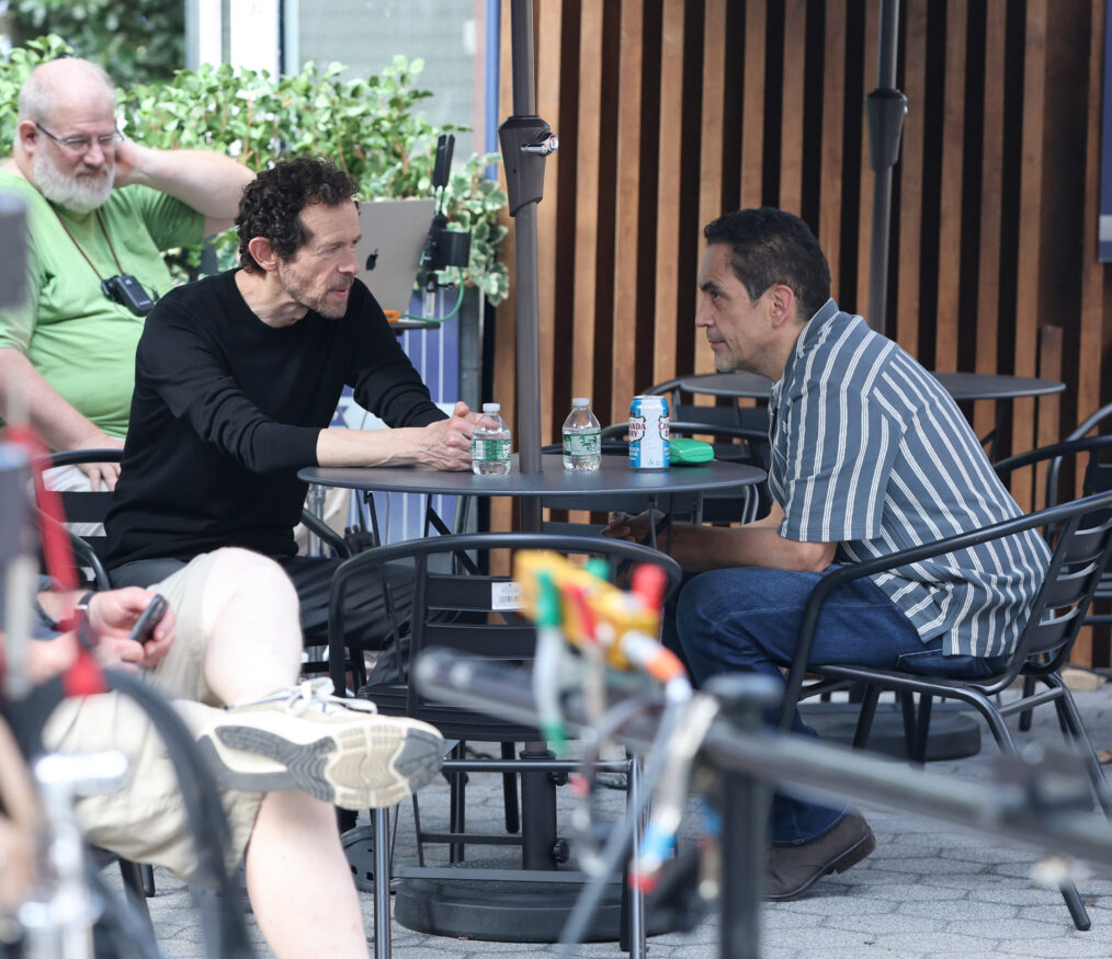 NEW YORK, NY - JULY 13: Adam Godley and José Zúñiga are seen filming at the "Conviction" set in Downtown, Manhattan on July 13, 2026 in New York City. (Photo by Jose Perez/Bauer-Griffin/GC Images)