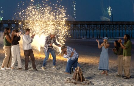 Teams and mentors react and celebrate as Ty Pennington’s team of Sydney Lorence and Michelle Mueller are announced as the overall winner, as seen on 'Battle on the Beach' Season 5, Episode 7, HGTV, July 13 2026.
