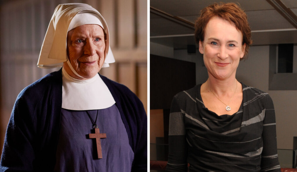 CALL THE MIDWIFE, Judy Parfitt, (Season 6, ep. 604, aired in the US on April 23, 2017). photo: Laura Radford / ©PBS/Neal Street Prod. / courtesy Everett Collection; Helen Schlesinger attends the after party on the press night of "Coriolanus" at The Hospital Club on December 17, 2013 in London, England. (Photo by David M. Benett/Getty Images)