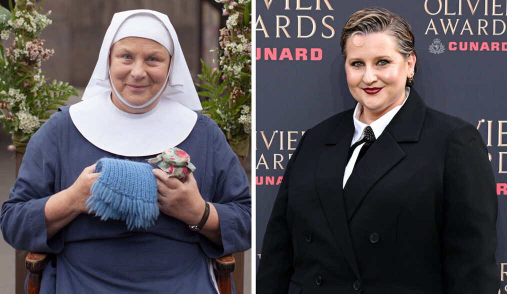 CALL THE MIDWIFE, Pam Ferris, (Season 3, ep. 305, original UK airing Feb. 16, 2014 / US airing April 27, 2014). photo: Laurence Cendrowicz / ©Neal Street Prod./PBS /courtesy Everett Collection; Amy Booth-Steel attends The Olivier Awards 2026 with Cunard at the Royal Albert Hall on April 12, 2026 in London, England. (Photo by Jeff Spicer/Getty Images)