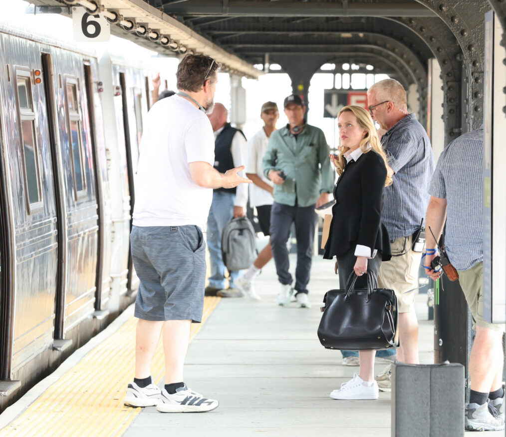 NEW YORK, NY - JULY 14: Director Seth Gordon and Elisabeth Moss are seen filming scenes at the "Conviction" set in Brooklyn on July 14, 2026 in New York City. (Photo by Jose Perez/Bauer-Griffin/GC Images)