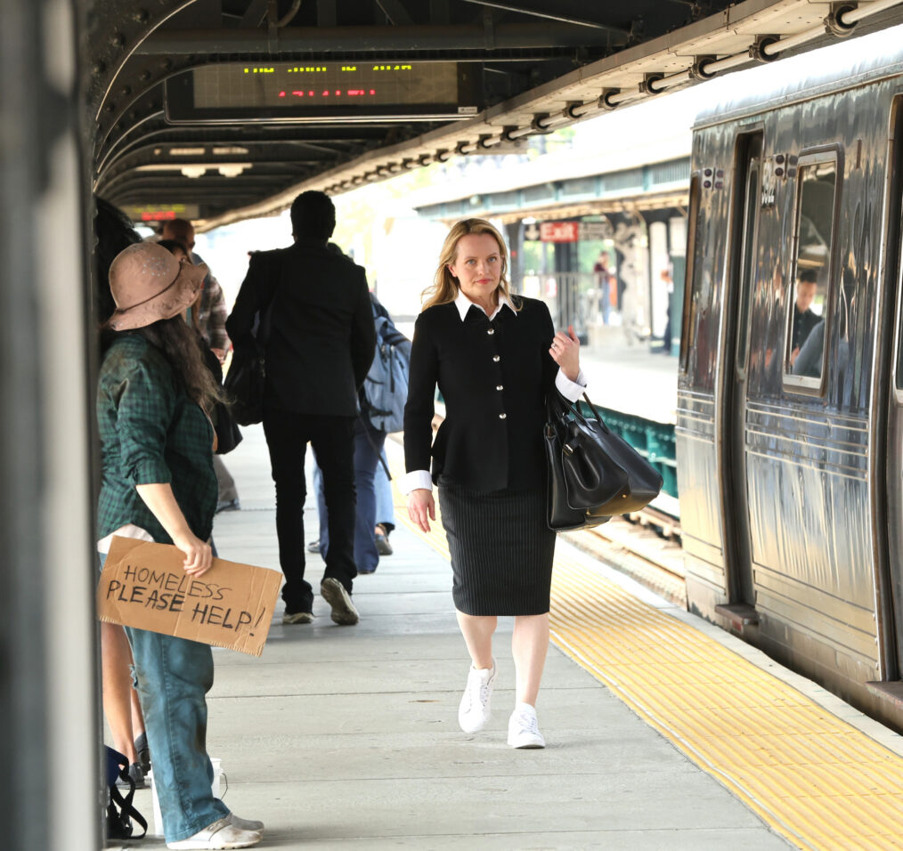 NEW YORK, NY - JULY 14: Elisabeth Moss is seen filming scenes at the "Conviction" set in Brooklyn on July 14, 2026 in New York City. (Photo by Jose Perez/Bauer-Griffin/GC Images)