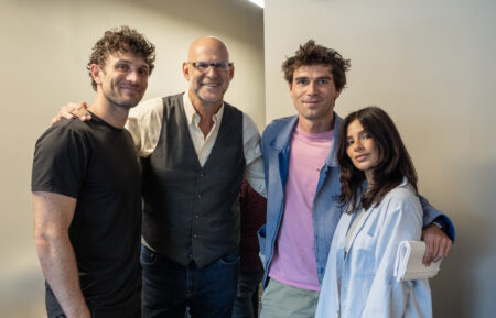 MYRON BOLITAR. (L to R) Colin Woodell, Executive Producer Harlan Coben, KJ Apa, and Diane Guerrero at the first table read for Myron Bolitar. Cr. Michele K. Short/Netflix© 2026