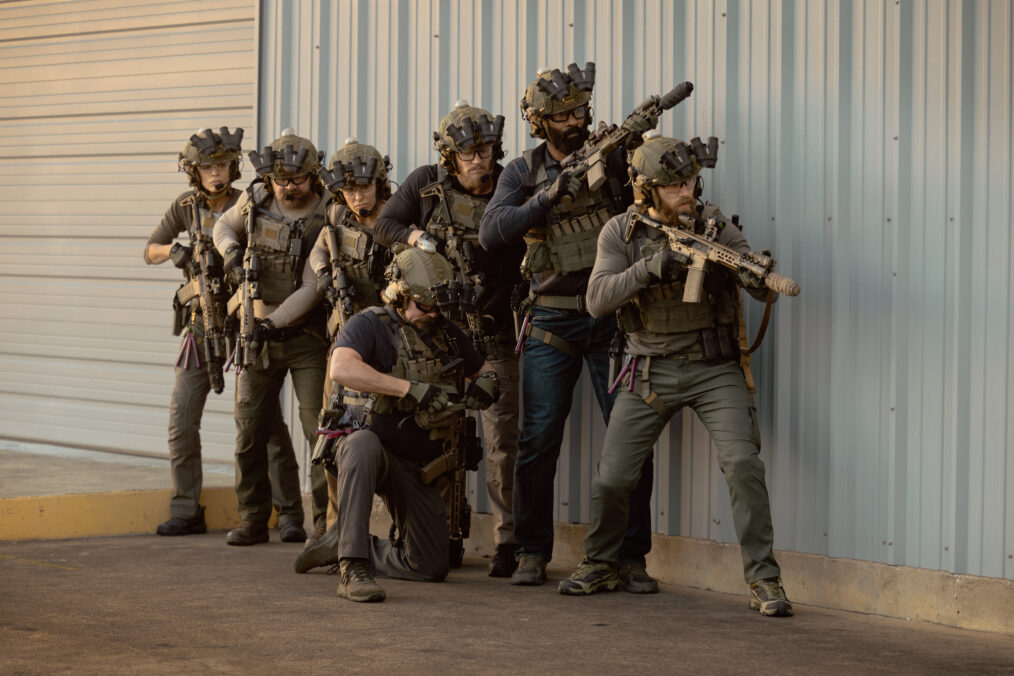 L-R: Laysla De Oliveira as Cruz, Austin Hébert as Randy, Jill Wagner as Bobby, James Jordan as Two Cups, Jonah Wharton as Tex, LaMonica Garrett as Tucker, Thad Luckinbill as Kyle in episode 4, season 3, streaming on Paramount+, 2026. Photo Credit: Lauren Smith/Paramount+.