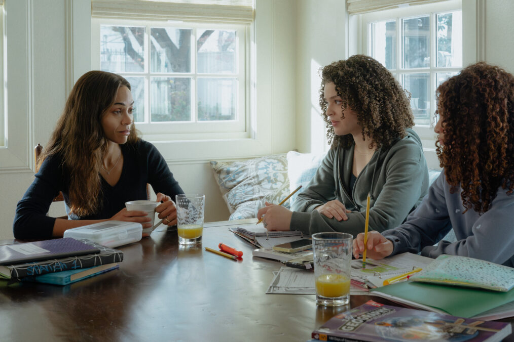 L-R: Zoe Saldaña as Joe, Hannah Love Lanier as Kate, Celestina Harris as Charlie, in Lioness, episode 6, season 3, streaming on Paramount+, 2026. Photo Credit: Ryan Green/Paramount+.