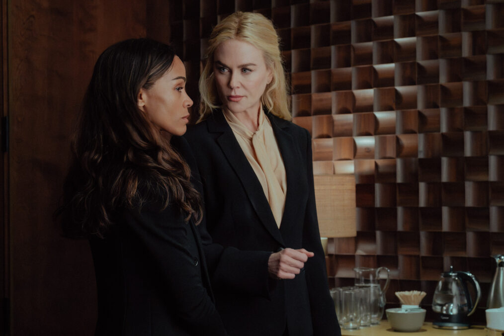 L-R: Zoe Saldaña as Joe and Nicole Kidman as Kaitlynin Lioness, episode 8, season 3, streaming on Paramount+, 2026. Photo Credit: Ryan Green/Paramount+.
