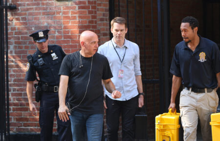 NEW YORK, NY - AUGUST 20: Director Marcos Siega and Michael C. Hall are seen on the set of "Dexter: Resurrection" in Hell's Kitchen, Manhattan on August 20, 2026 in New York City. (Photo by Jose Perez/Bauer-Griffin/GC Images)
