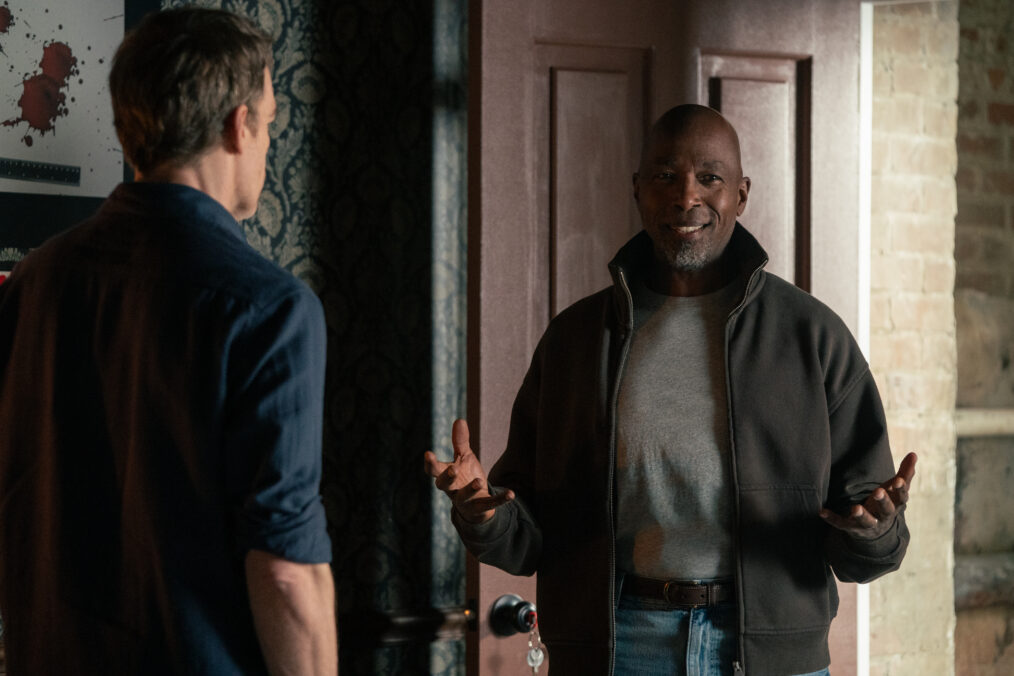 L-R: Michael C. Hall as Dexter Morgan and Ntare Guma Mbaho Mwine as Blessing Kamara in Dexter: Resurrection, episode 1, season 2, streaming on Paramount+, 2026. Photo Credit: Matt Infante/Paramount+.