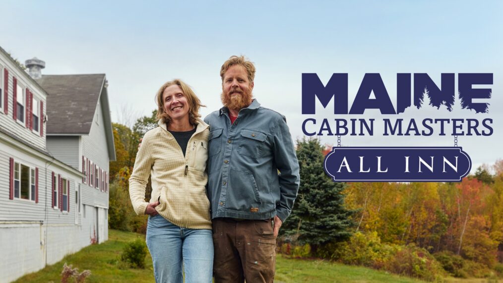 Sarah Morrill and Chase Morrill, 'Maine Cabin Masters: All Inn,' Season 1 key art, premieres July 19, 2026.