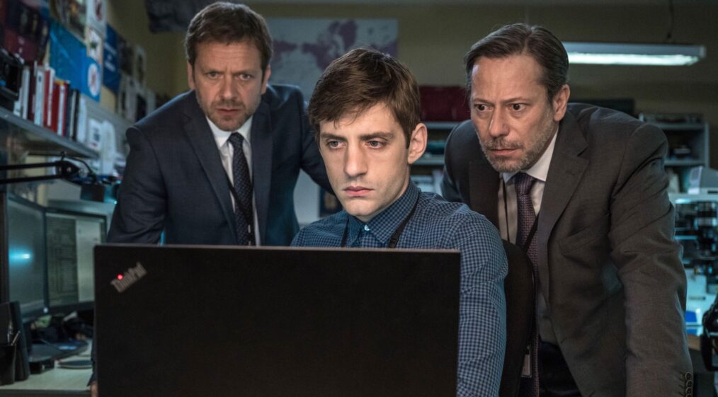 THE BUREAU, (aka LE BUREAU DES LEGENDES), from left: Mathieu Kassovitz, Jonathan Zaccai, Jules Sagot, (Season 5, premiered in the US on June 18, 2020). photo: ©Sundance Now/Canal+/Top Of The Oligarchs Prod. / Courtesy Everett Collection
