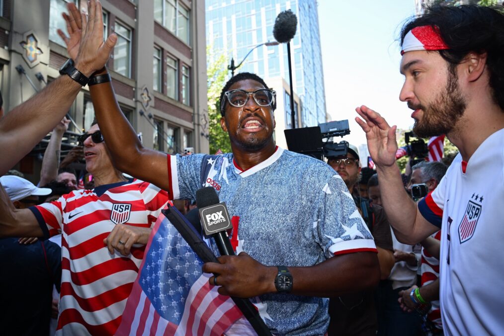 SEATTLE, WASHINGTON - JULY 6: Jameis Winston walks with fans before the FIFA World Cup 2026 Round Of 16 match between USA and Belgium at Seattle Stadium on July 6, 2026 in Seattle, United States. (Photo by Jane Gershovich/ISI Photos/ISI Photos via Getty Images)