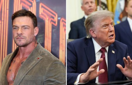 Alan Ritchson attends the premiere of 'Motor City' at Museum of Modern Art on July 13, 2026, in New York City; President Donald Trump speaks during an announcement on American nuclear innovation in the Oval Office at the White House on July 24, 2026, in Washington, D.C.