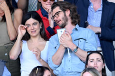 Monica Barbaro and Andrew Garfield during day six of the 2026 Wimbledon Tennis Championships at the All England Lawn Tennis and Croquet Club on July 04, 2026