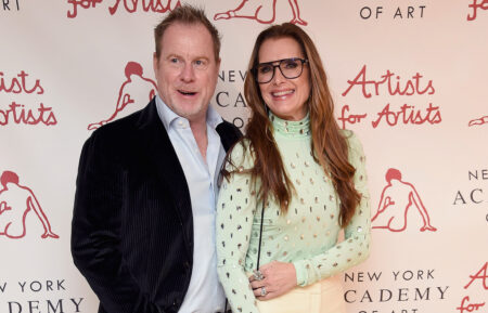 Chris Henchy and Brooke Shields attend Artists for Artists Party and Auction at Sotheby's on December 14, 2021