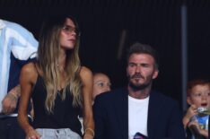 David Beckham & Victoria Beckham look on prior to the FIFA World Cup 2026 Round of 32 match between Argentina and Cape Verde at Miami Stadium on July 3, 2026 in Miami Gardens, Florida.