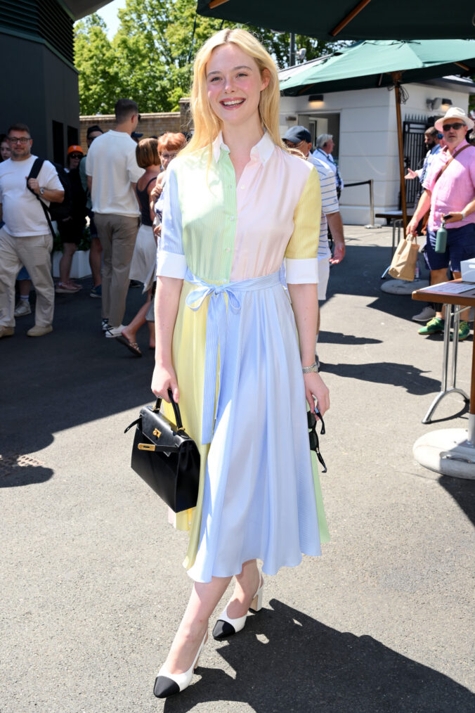Elle Fanning during day ten of the 2026 Wimbledon Tennis Championships at the All England Lawn Tennis and Croquet Club on July 08, 2026