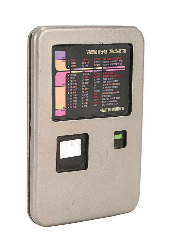 An engineering PADD autographed by Patrick Stewart, from sci-fi television series Star Trek: The Next Generation. Estimate: £1000 - £1500. Prop Store's Entertainment Memorabilia Live Auction, London, UK - Aug 2019