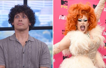 (left) Jason De Puy on "Big Brother 28", (right) Salina EsTitties at a "Drag Race" event i2023