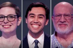 'Jeopardy!' contestants (from left) Kristal LeMaistre, Caleb Groen, and Chris Bergman, on July 10, 2026