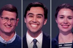 'Jeopardy!' contestants (from left) Andy Strange, Caleb Groen, and Angharad Rebholz, on July 17, 2026