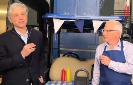"ESPN Jeopardy!" contestant Jeremy Schaap being interview by Sam Buttrey