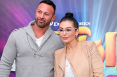 Roger Matthews and Jenni JWOWW Farley attend DreamWorks Trolls The Experience Rainbow Carpet Grand Opening on November 14, 2018
