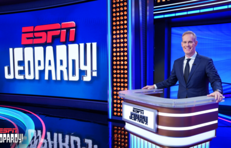 "ESPN Jeopardy!" host Joe Buck on the set of the game show