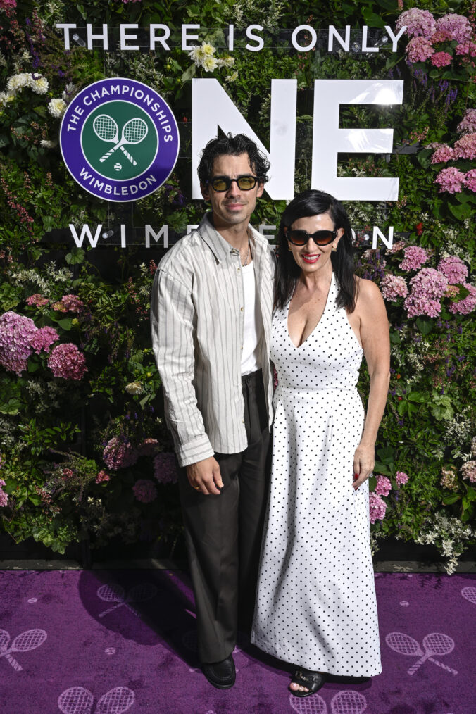 Joe Jonas and Denise Jonas in the Arrivals Hub at The Championships 2026, held at The All England Lawn Tennis Club, Wimbledon, Day 4, on July 2, 2026