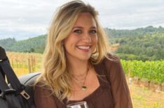 Maggie Sajak sitting in a golf cart on a wine vineyard