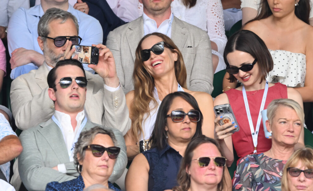 Judd Apatow, Leslie Mann and Maude Apatow attend day one of the 2026 Wimbledon Tennis Championships at the All England Lawn Tennis and Croquet Club on June 29, 2026