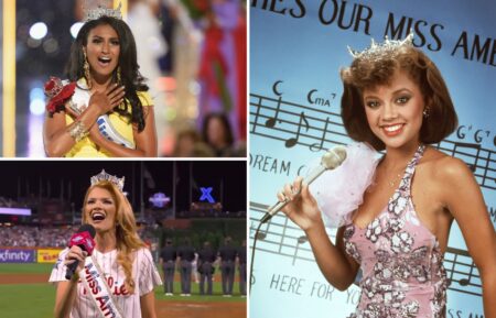 Nina Davuluri at the Miss America 2013 pageant, Vanessa Williams in a Miss America portrait, Cassie Donegan sings at the 2026 MLB All-Star Game