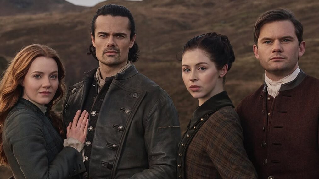 Harriet Slater, Jamie Roy, Hermione Corfield, and Jeremy Irvine in 'Outlander: Blood of My Blood' Season 2