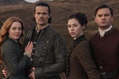Harriet Slater, Jamie Roy, Hermione Corfield, and Jeremy Irvine in 'Outlander: Blood of My Blood' Season 2