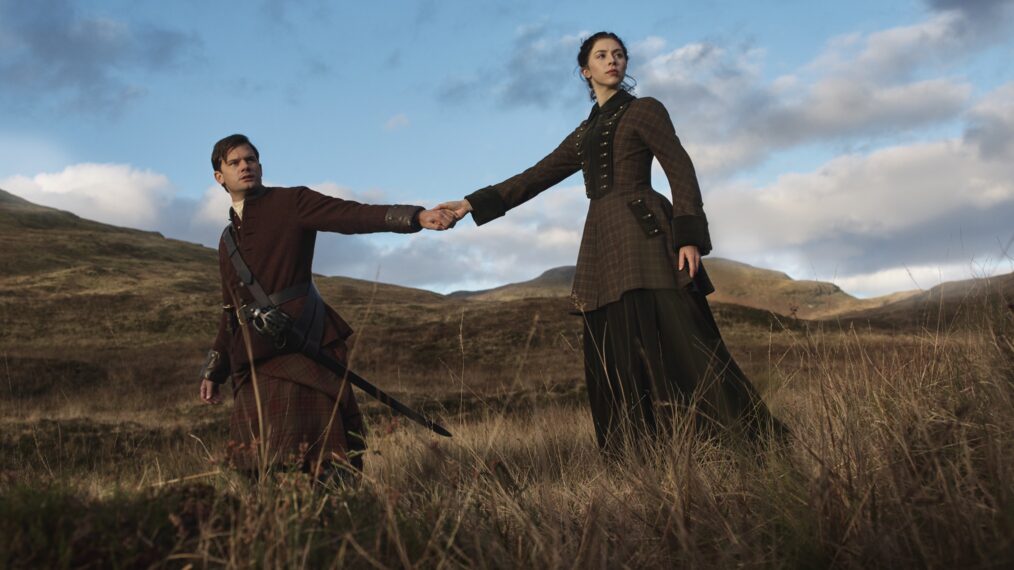 Jeremy Irvine and Hermione Corfield in 'Outlander: Blood of My Blood'