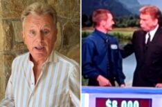(left) Pat Sajak mocking his Scooby-Doo impression, (right) Sajak on 'Wheel of Fortune' doing the Scooby-Doo impression